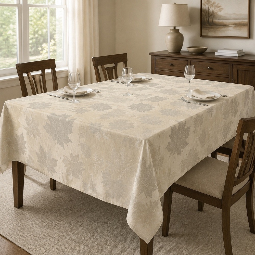 Homewear Berkshire Leaves Oblong Tablecoth 60x104 Ivory Autumn Thanksgiving NWT